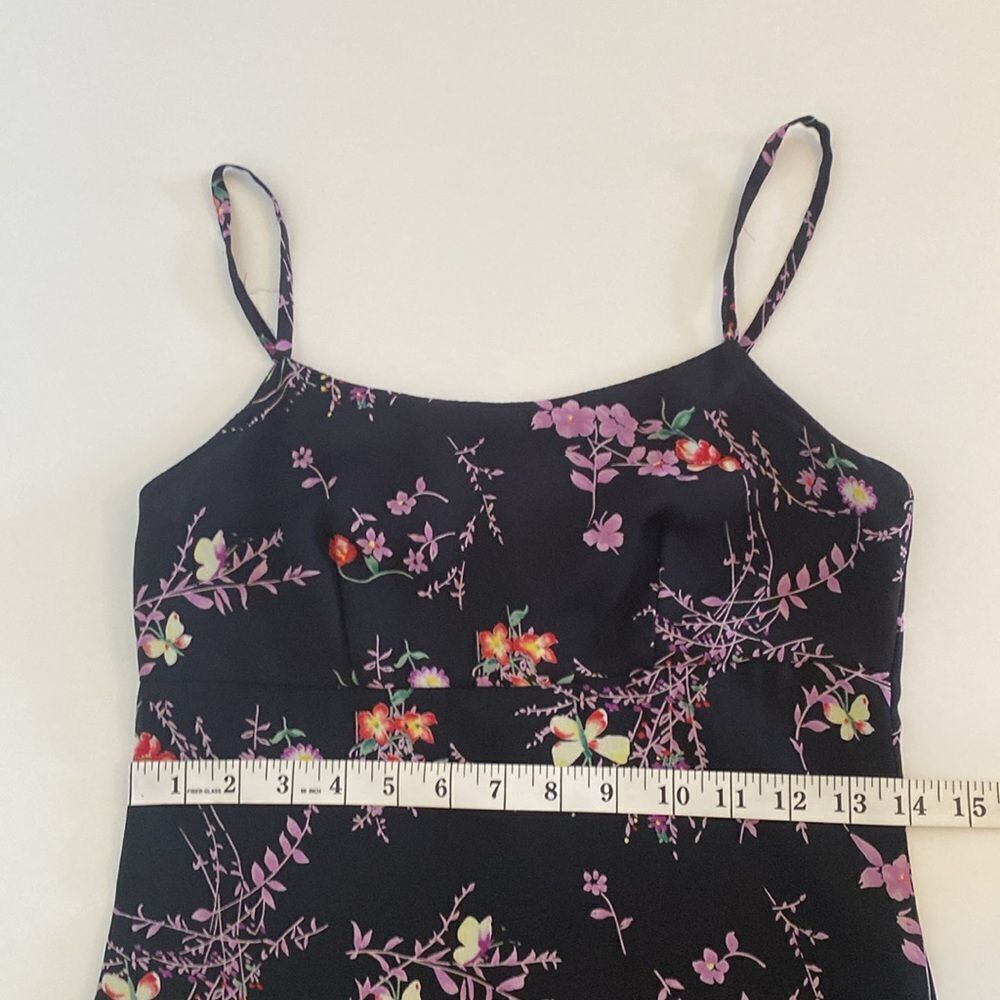 Vintage 90's/ Early 00's Black Floral Empire Waist Mini Dress Size Small - Picture 10 of 14